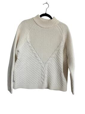 Passenger Sweater Womens Small Ivory Cable Knit Mock Neck Raglan Pullover #NE172